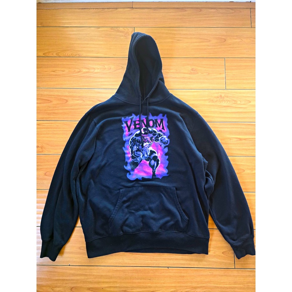 Marvel Comic Venom Black Pullover Fleece Hoodie w/ Pockets Cotton Blend Men's XL